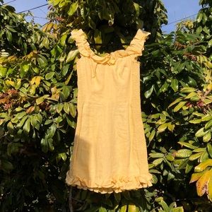 NWOT Reformation yellow linen ruched ruffle mini dress